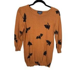 ModCloth Sweater Womens Medium Orange Statement Maker Halloween Bat Print